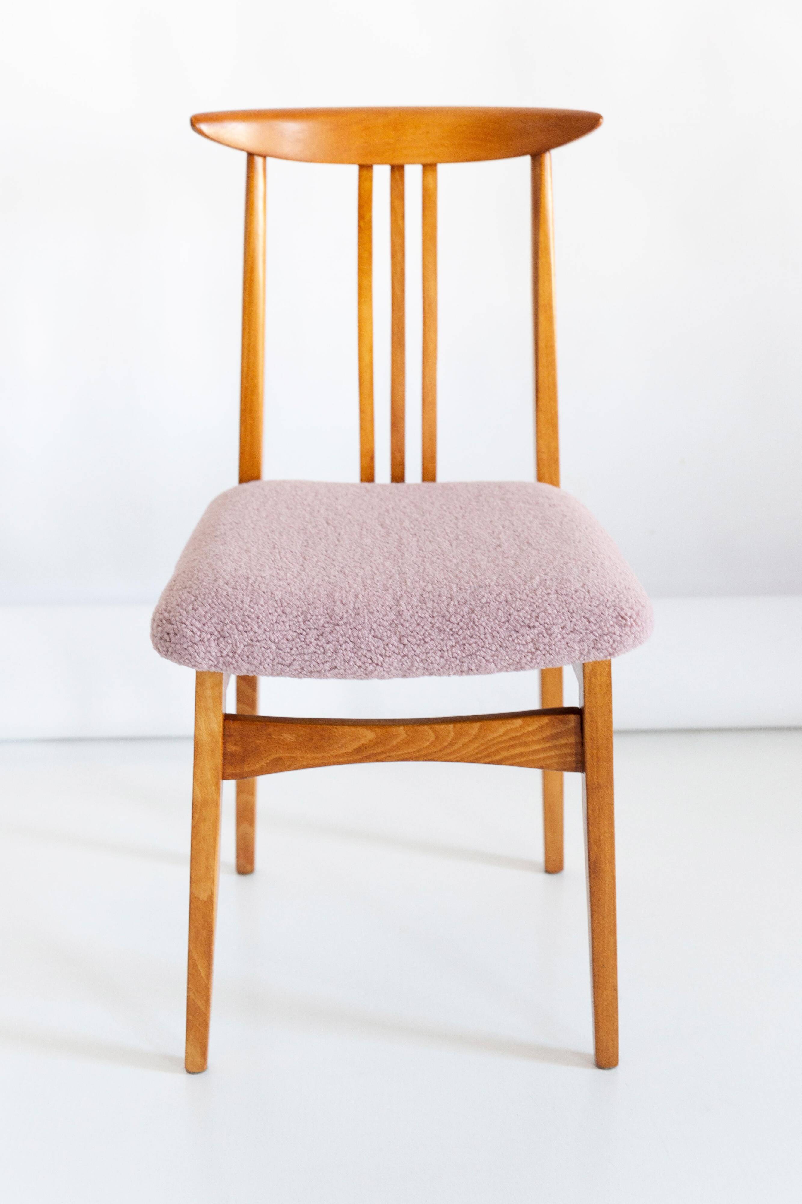 Boucle chair in pink, mid-century modernist, designed by M. Zielinski, Europe, 1960s.