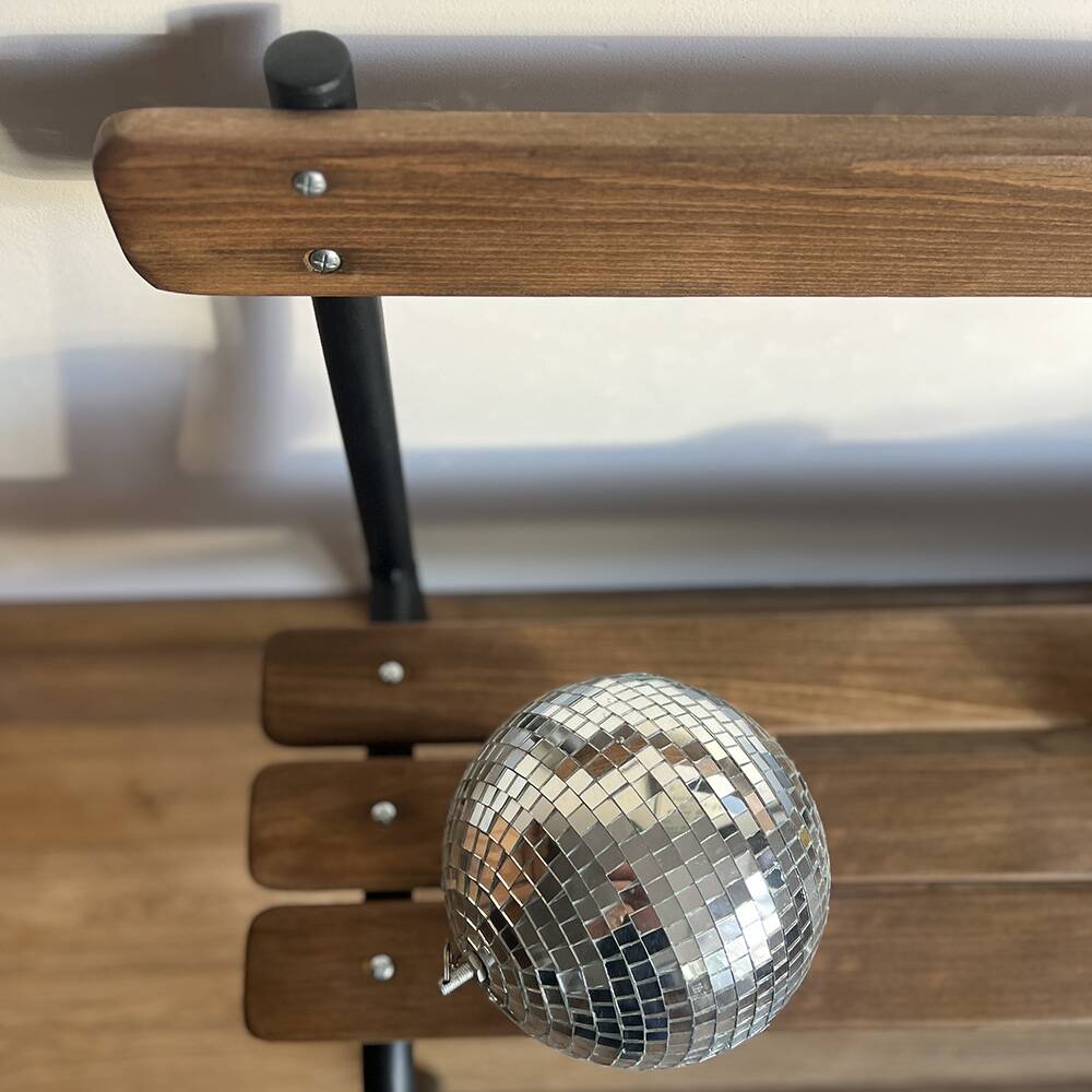 Vintage school bench with backrest