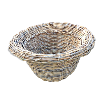 Cache pot rond "king size " en rotin vintage années 70
