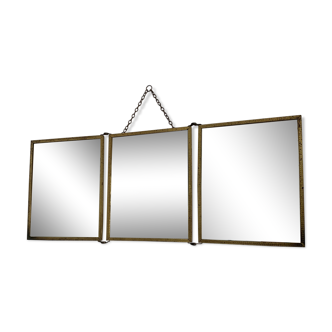 Mirror triptych barber art nouveau vintage brass 1920