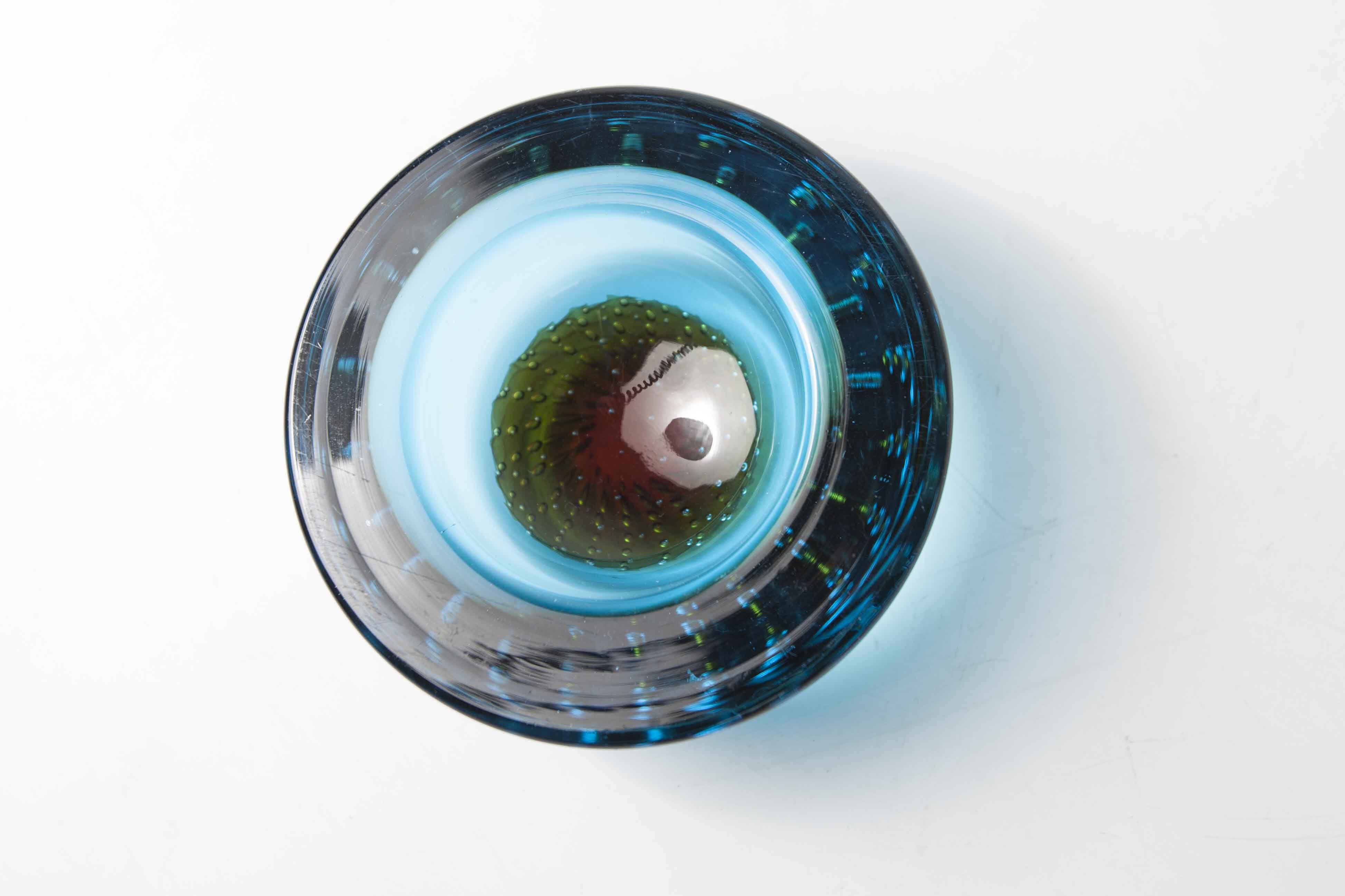 Murano ashtray blue orange bubble