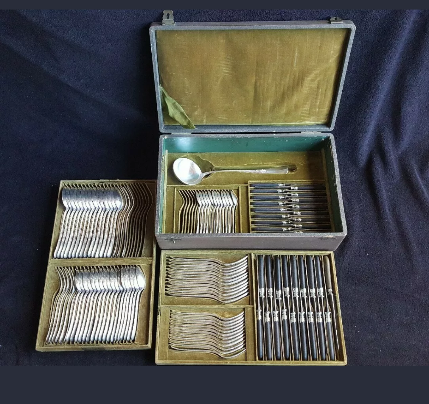 Cutlery set Alfenide Christofle 112 pieces goat's head punch white metal 1900