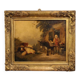 Antique English painting of a rural genre scene dated 1866
