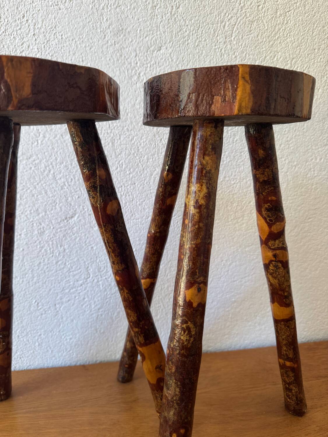 Brutalist wooden stools from the 60s