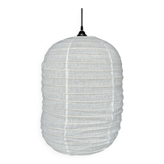 Medium Japanese-style natural rattan and linen pendant lamp in the shape of a lantern H60 D45