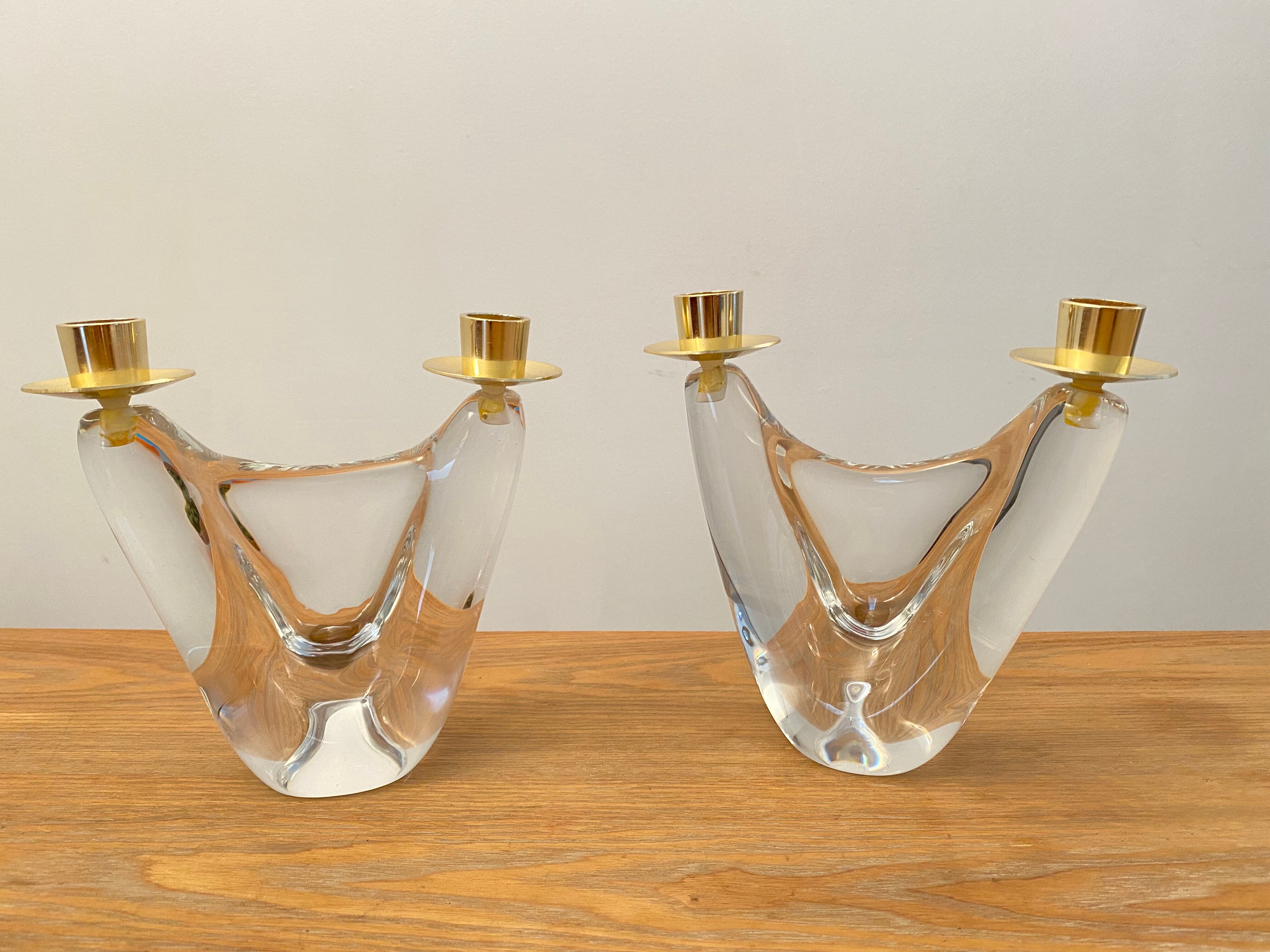 Pair of candlestick crystal Schneider France vintage 60s tbe