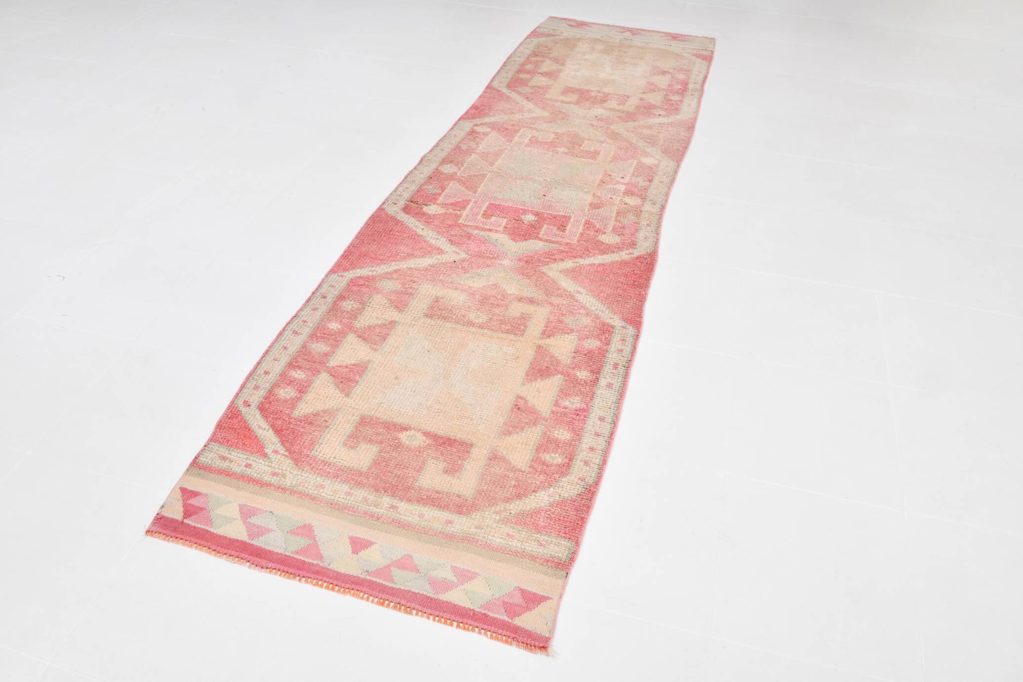3x10 Soft Pink Turkish Vintage Runner Rug, 97x324Cm