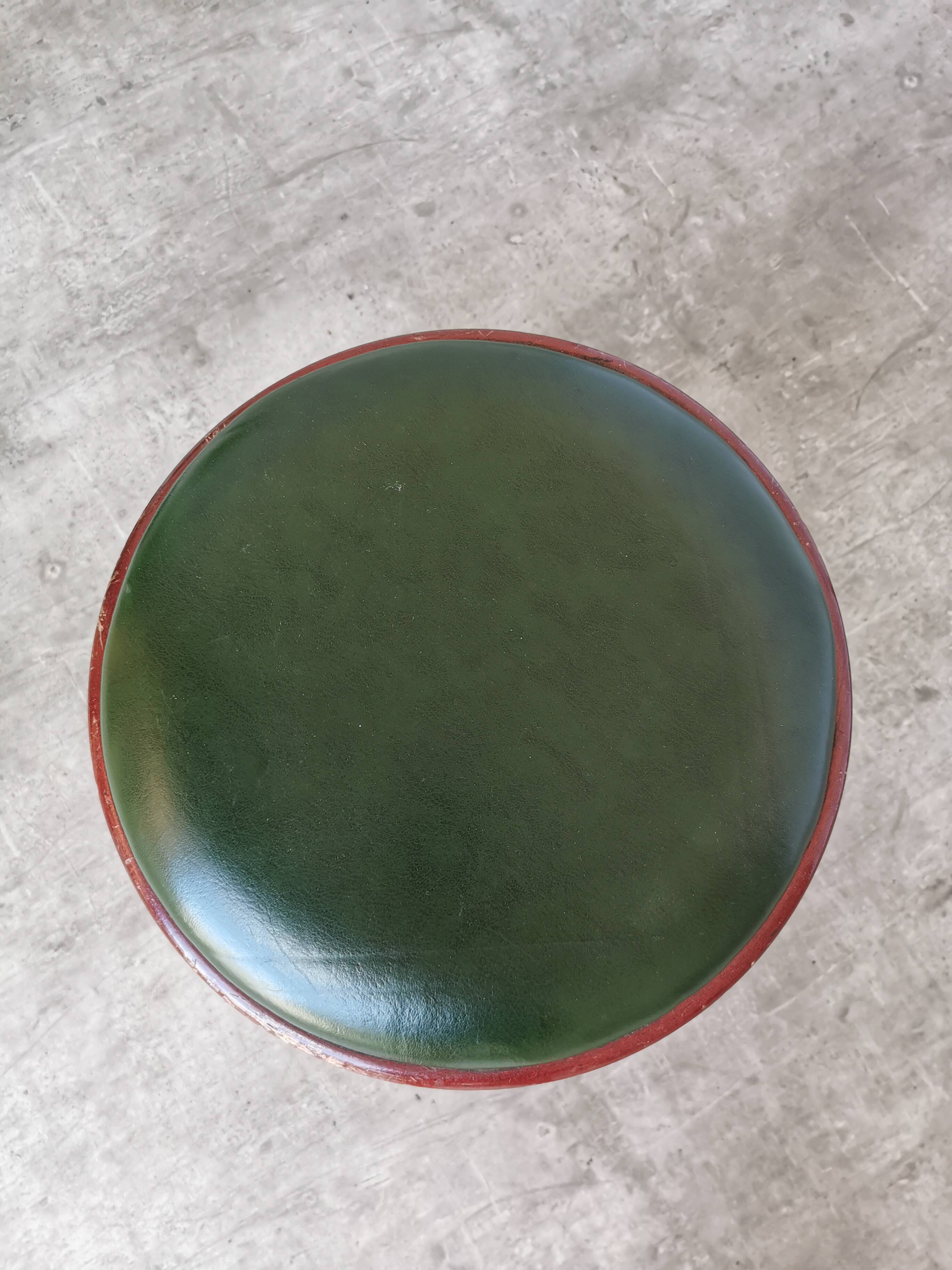 Vintage Irish Pub Stool: Green Leather Seat, Bentwood Thonet Style