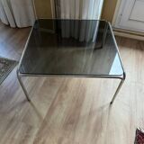 Vintage coffee table in chromed metal and smoked glass