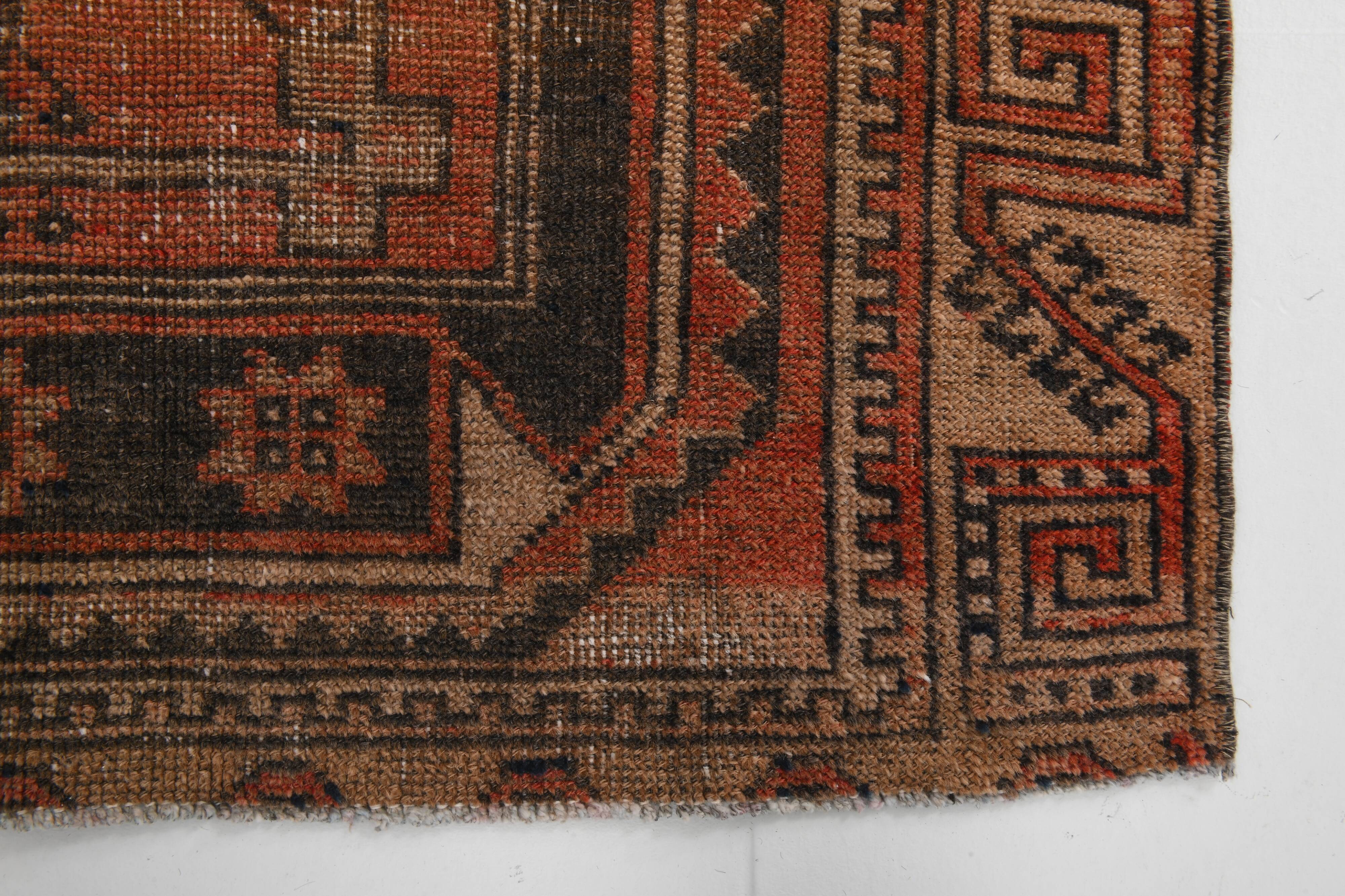 Tapis persan vintage rouge et noir 3x9, 103x287 cm