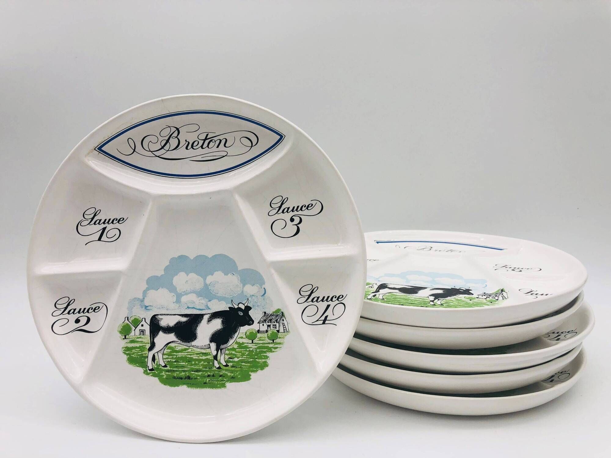 6 Bourguignonne fondue plates, Porcelain and Earthenware from Auteuil - Paris.