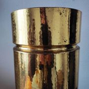 Vintage 1970s Italian umbrella stand in hammered brass, signed.