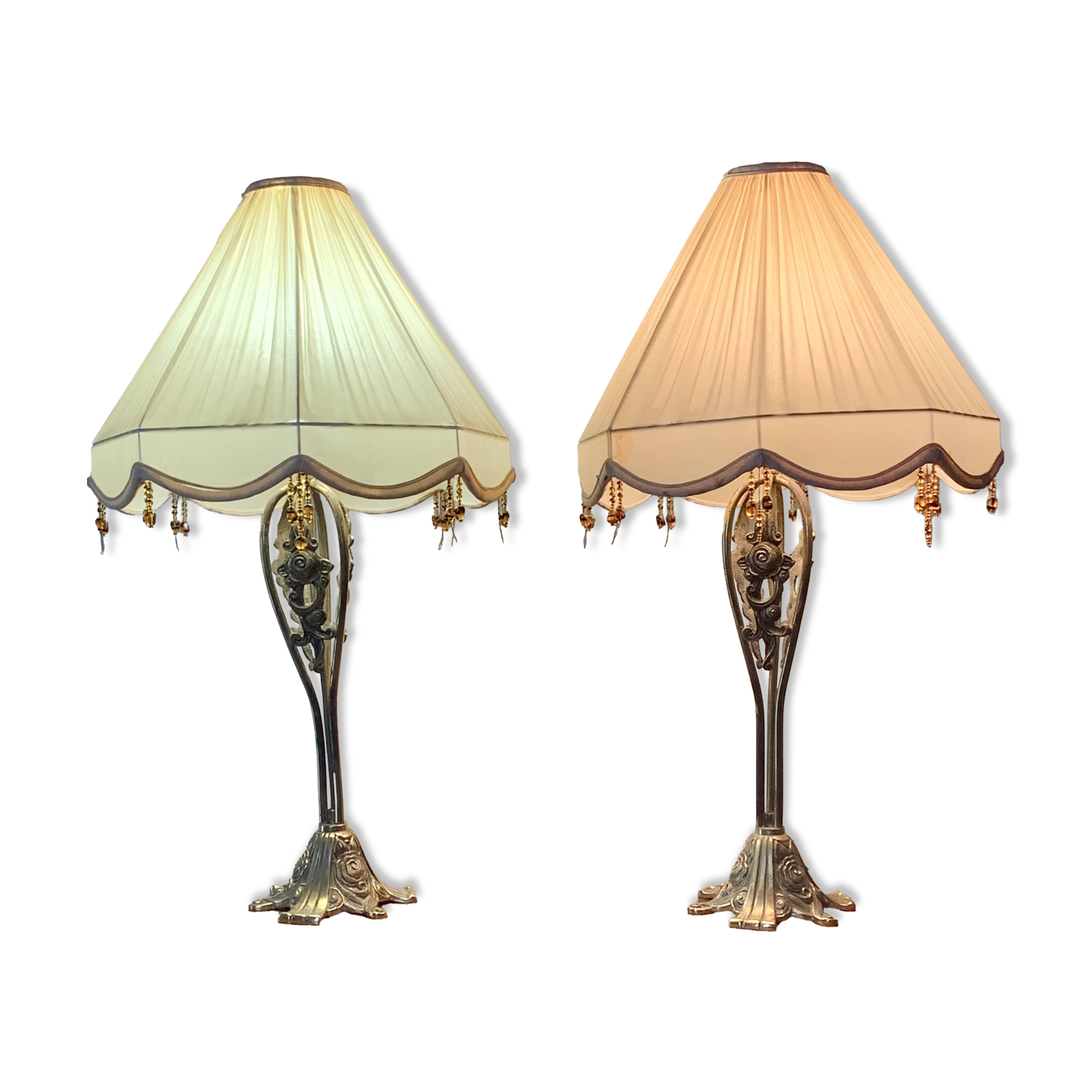 Pair of vintage brass table lamps in art nouveau style