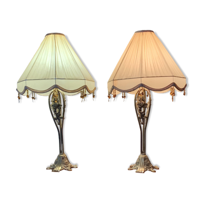 Paire de lampes de table vintage en laiton de style Art Nouveau