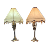 Paire de lampes de table vintage en laiton de style Art Nouveau