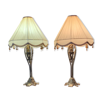 Paire de lampes de table vintage en laiton de style Art Nouveau