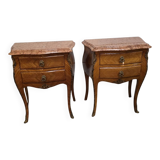 Pair of Louis XV style curved bedside tables in marquetry