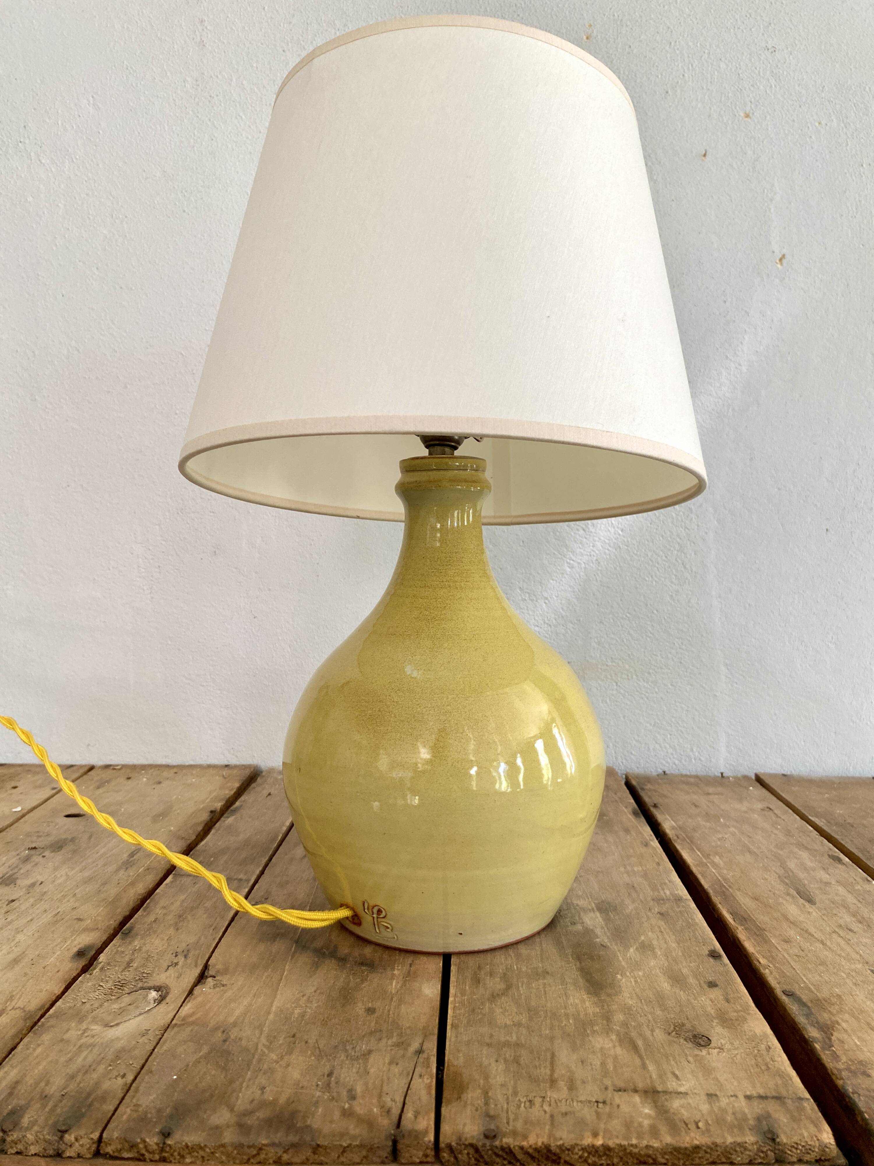 Lampe céramique, câble tressé neuf 2M, abat-jour tissu