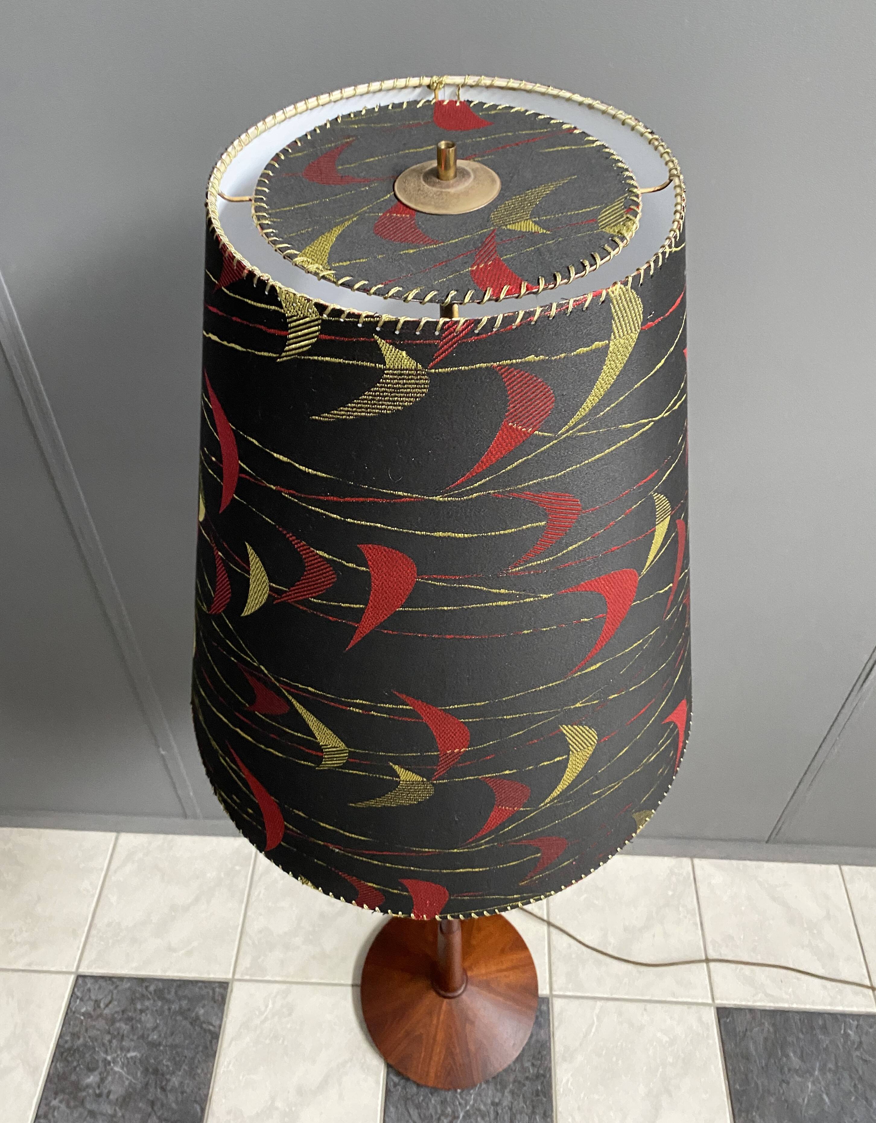 Danish Teak floor lamp with Black and Red , Yellow shade 1960s