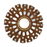 Vintage multi-faceted witch mirror in golden wood 1960 rare