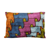 Ikat Velvet Pillow, Colorful Silk Lumbar Cushion Cover, Puzzle Design Lumbar Pillows, Checkered