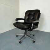 Mid-Century Italian Modernist Leather and Steel Adjustable Desk Chair, 1950s