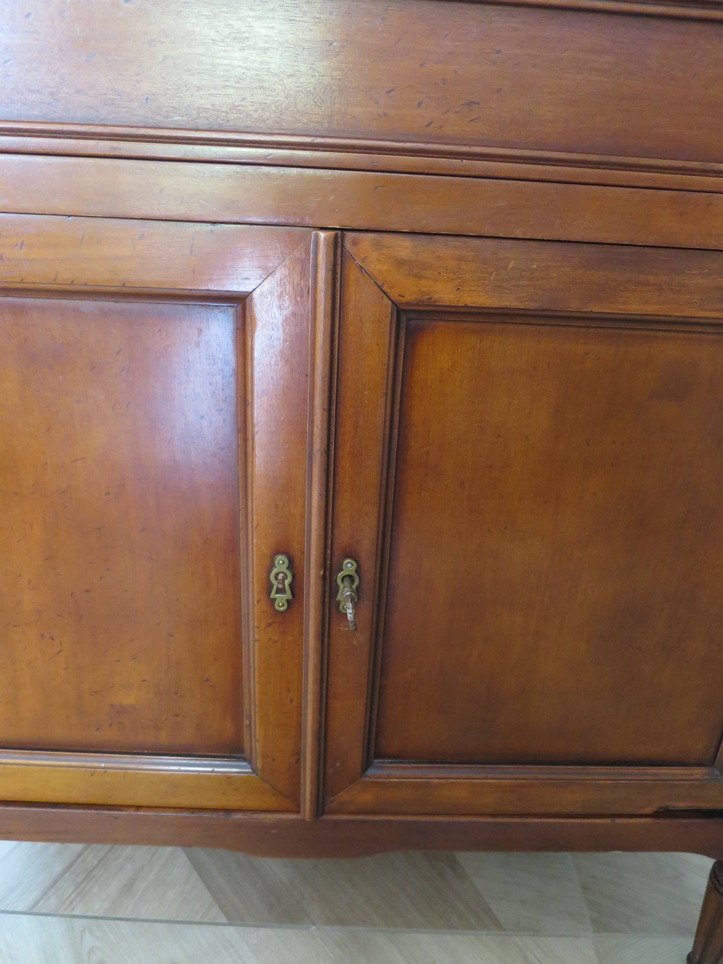 Louis XVI-style sideboard - 1 drawer - fluted legs - mahogany - solid wood