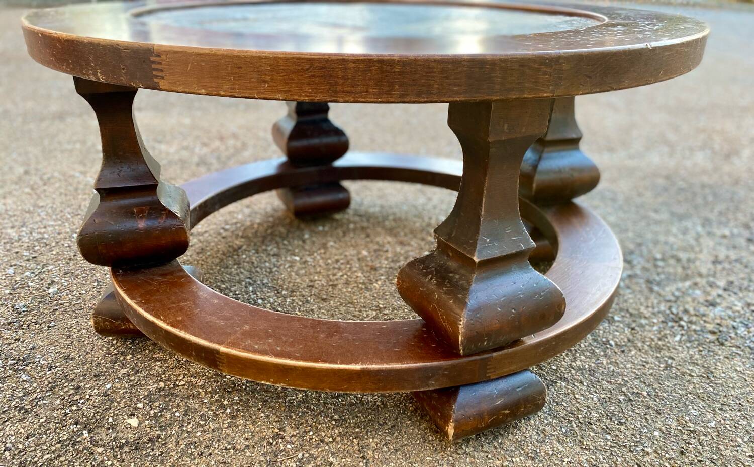 Round stone and wood coffee table