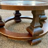 Table basse ronde en pierre et bois