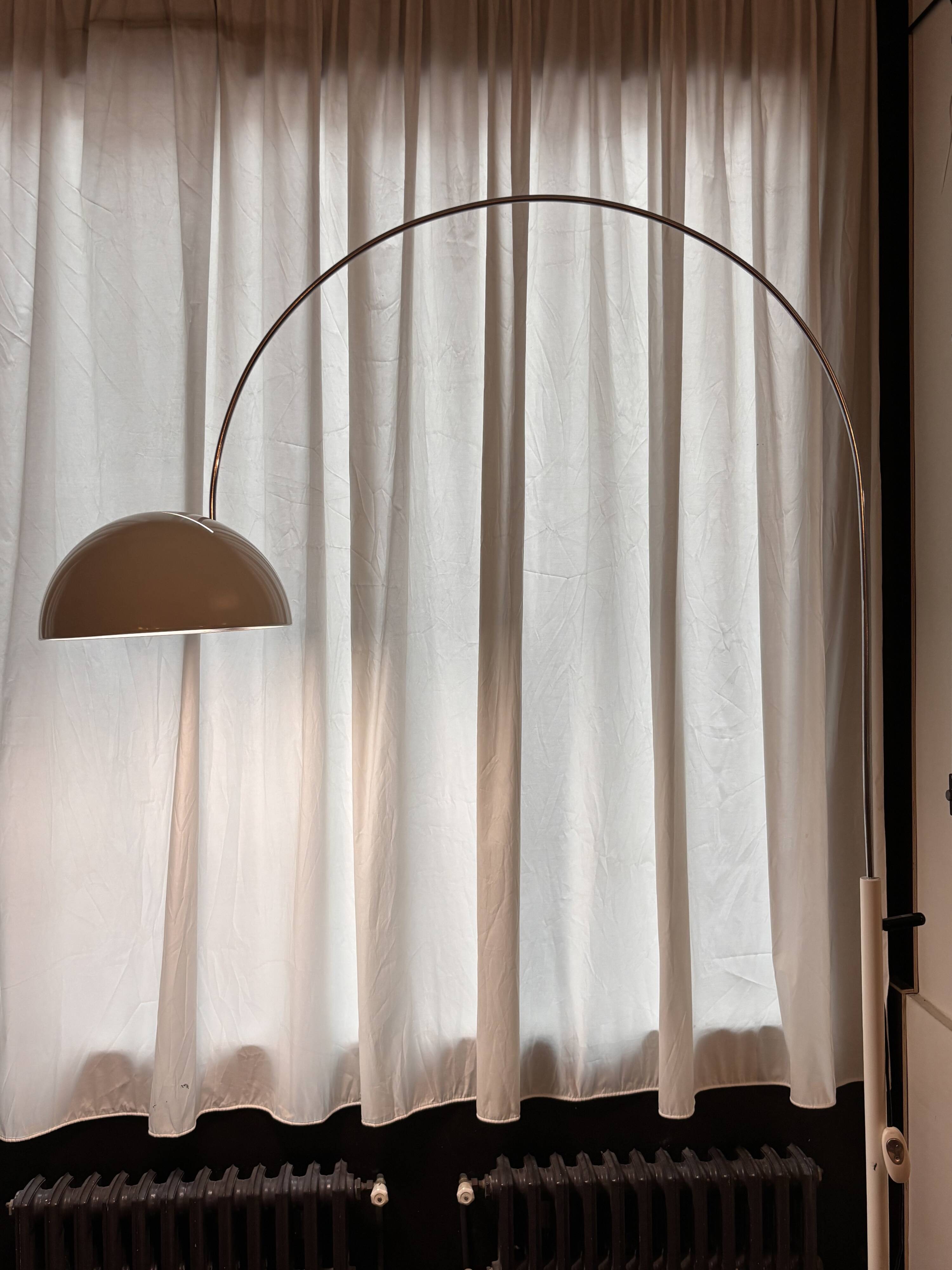 Arco Cut Floor Lamp Joe Colombo for Oluce White Chrome Vintage Design