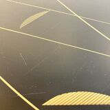 Black glass coffee table wooden legs 60s