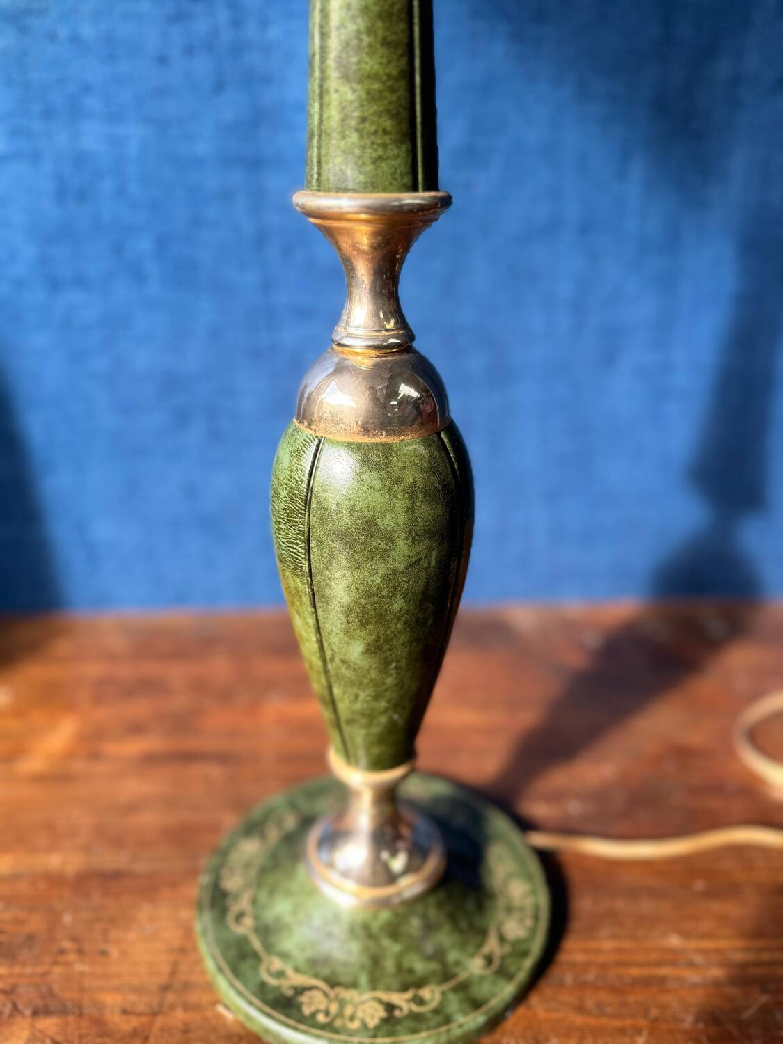 Pied de lampe vintage Le Tanneur cuir/laiton 1980’s