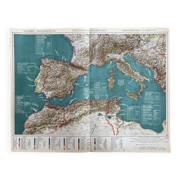 Old map of the Western Mediterranean — Trade routes | France