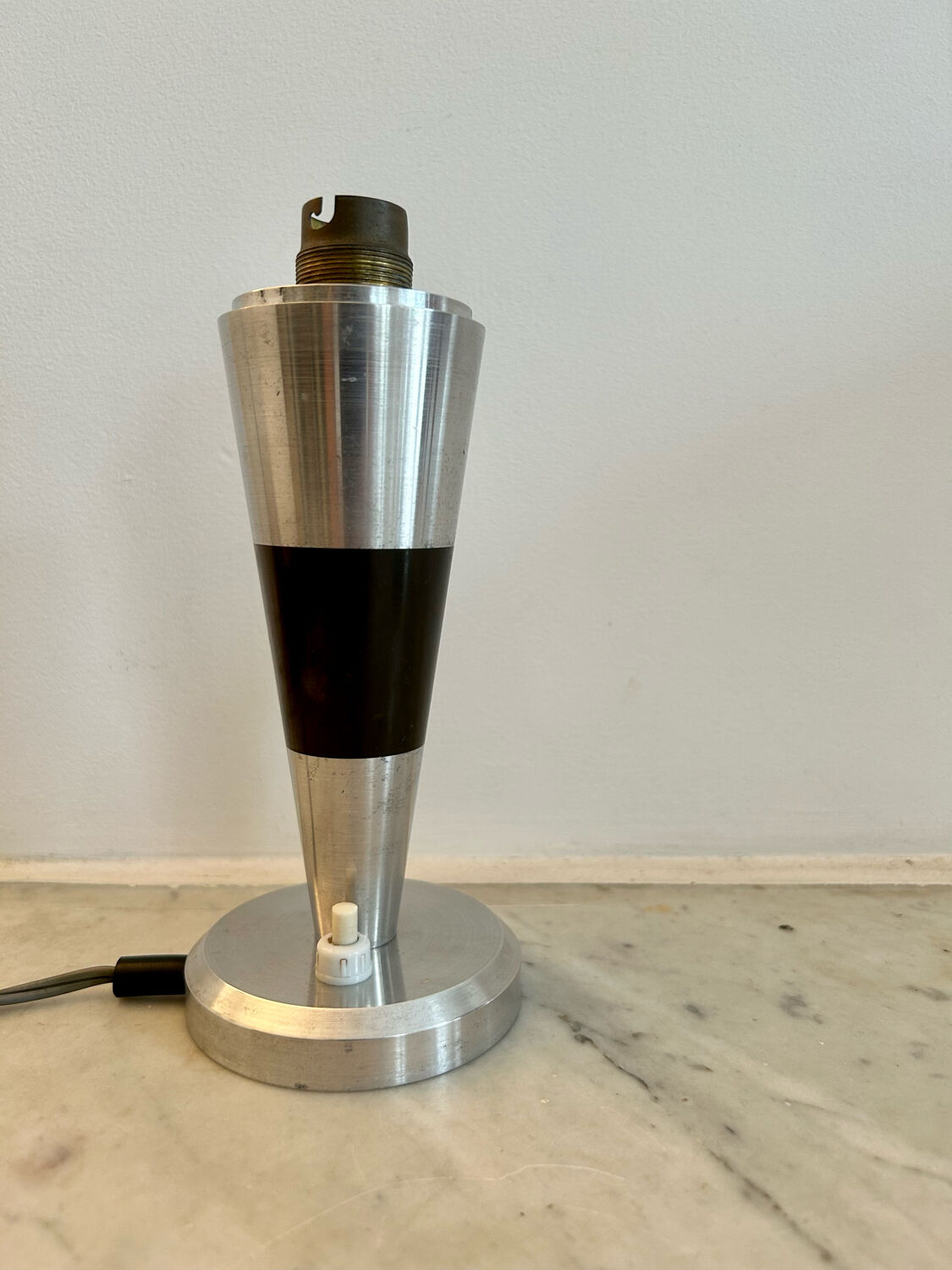 Vintage art deco lamp base, chromed metal and brass, France 1930