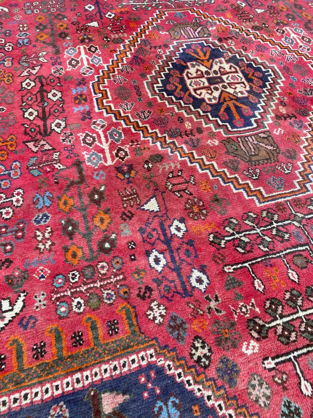 Handmade Persian rug, grey wool, knotted burgundy, 200x300cm