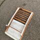Folding rocking footrest in wood and white leather