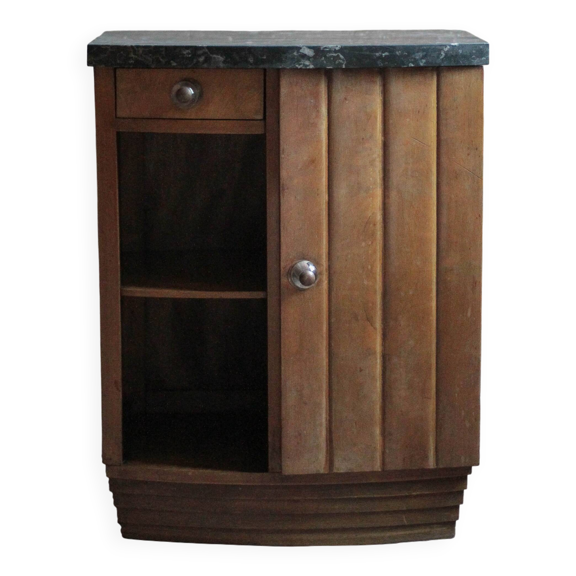 Art Deco nightstand, bedside table in wood and black marble, side table