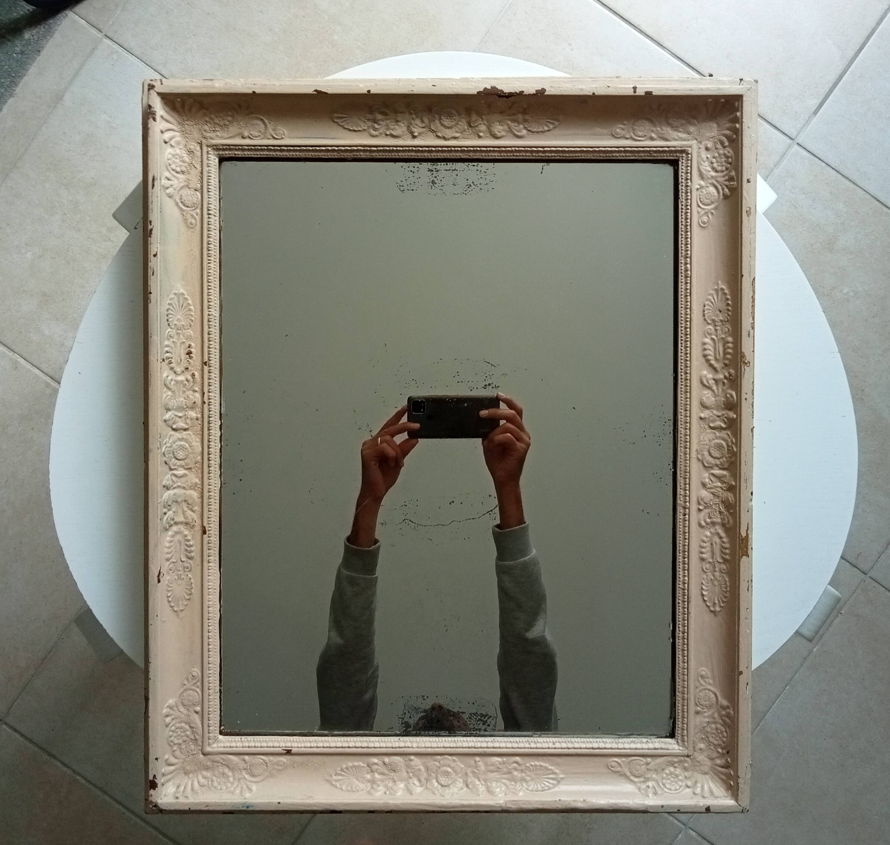 Antique 19th century mirror in carved solid wood 65*54cm