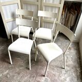 4 beige metal garden chairs