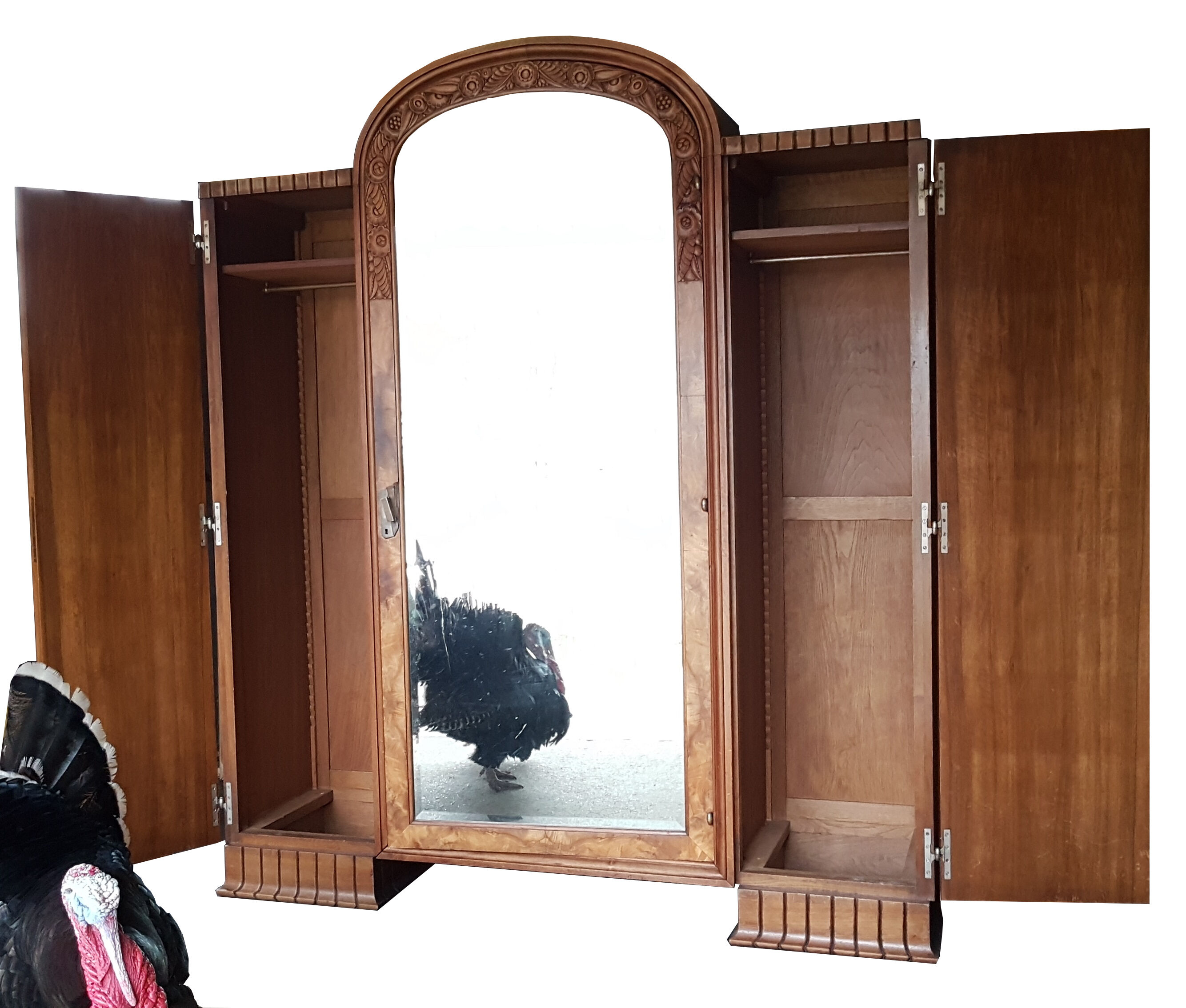 Art Deco wardrobe with elm magnifying glass dome and oak