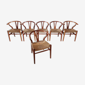 6 chaises "Wishbone" par Hans J. Wegner pour Carl Hansen & Son Odense