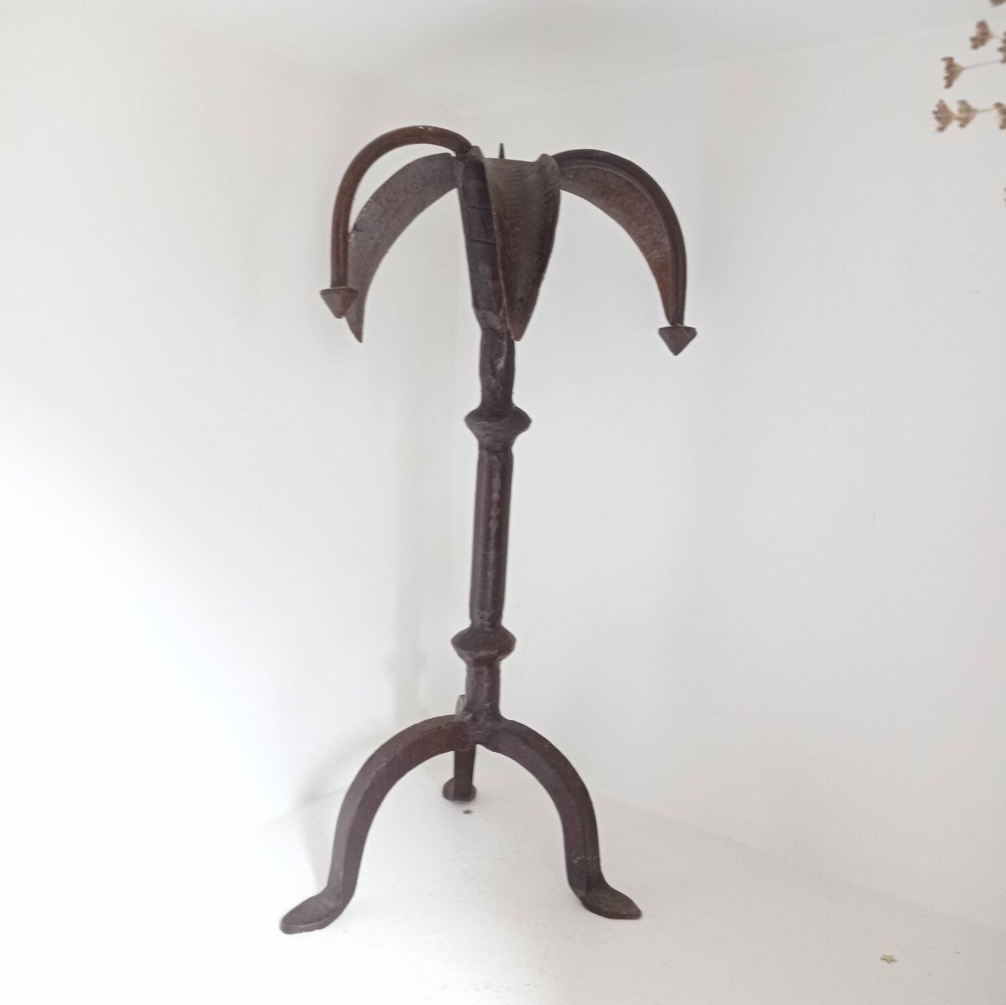 Brutalist wrought iron candle holder