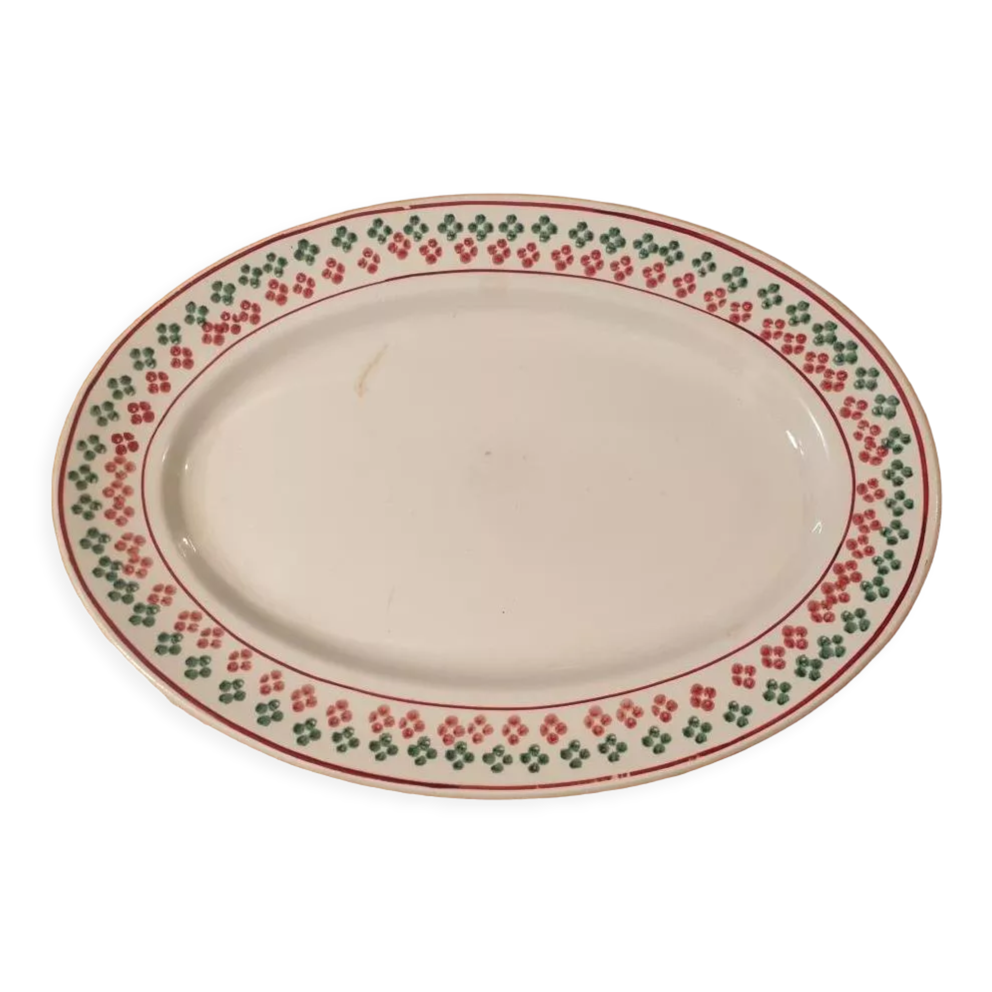 Plat ovale damiers rouges et verts Saint-Amand 31x22