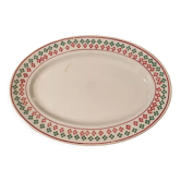 Plat ovale damiers rouges et verts Saint-Amand 31x22