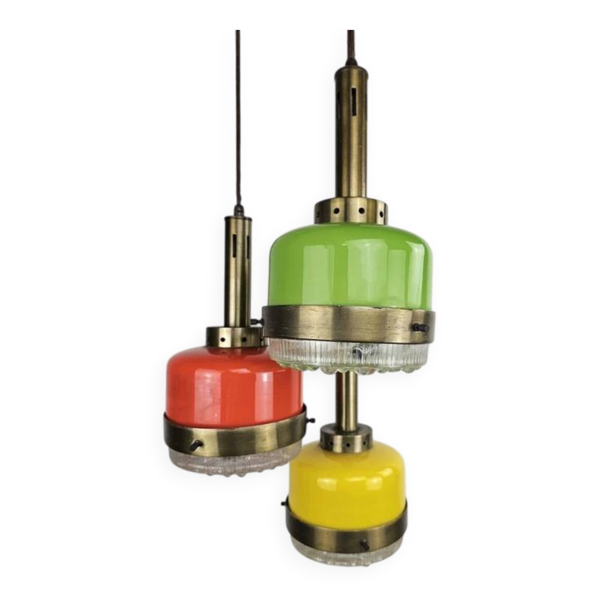 Rare pendant lamp from Italy in 3 colours of glass attributed to Stilnovo