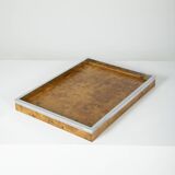 Elm and chrome magnifying glass tray, 1970s