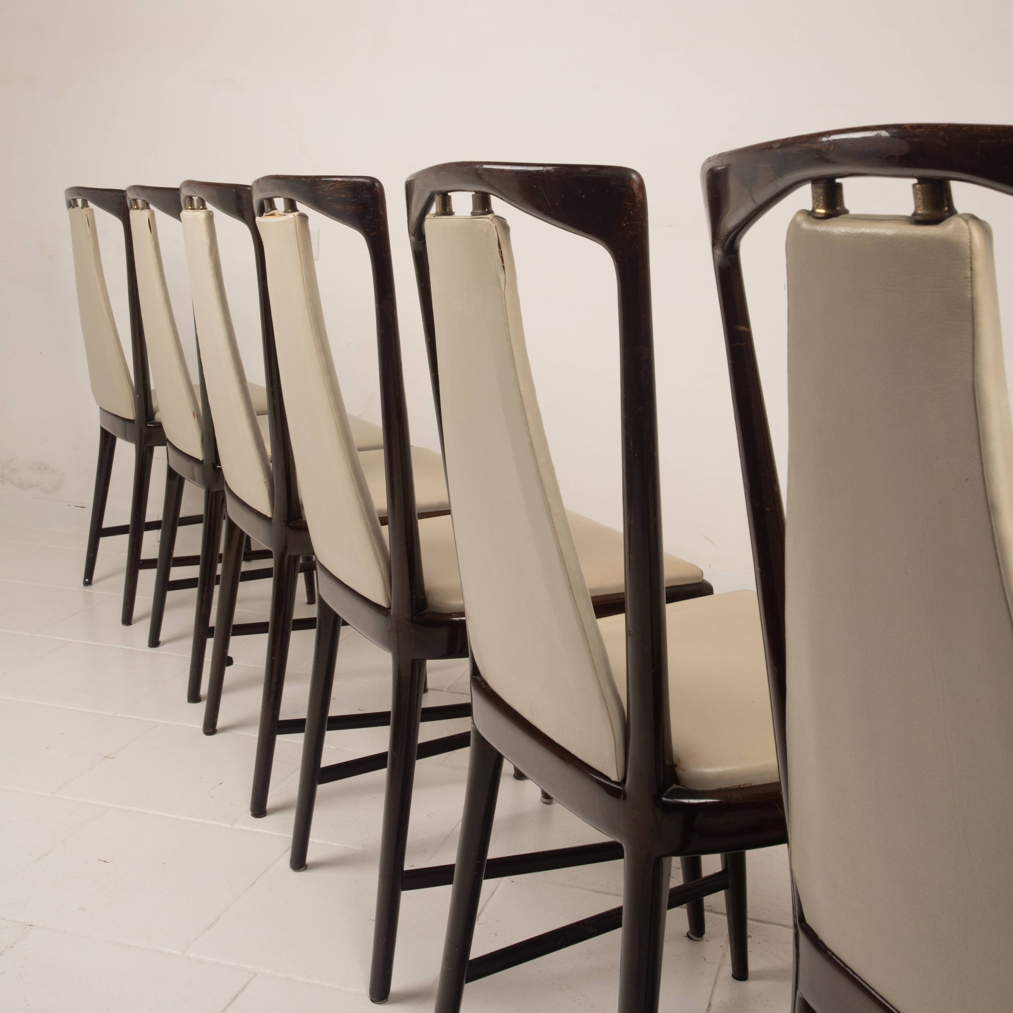 Osvaldo Borsani Mid Century Italian Mahogany Stained Dining Chairs for Arredamenti Borsani Varedo 1950