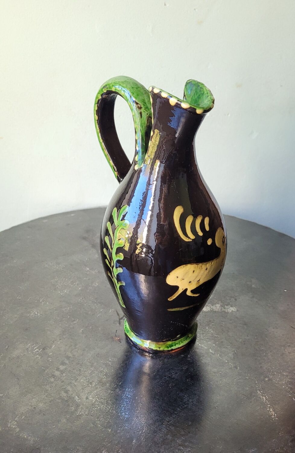 Vintage ceramic vase, terracotta, ethnic chimera, naive art.