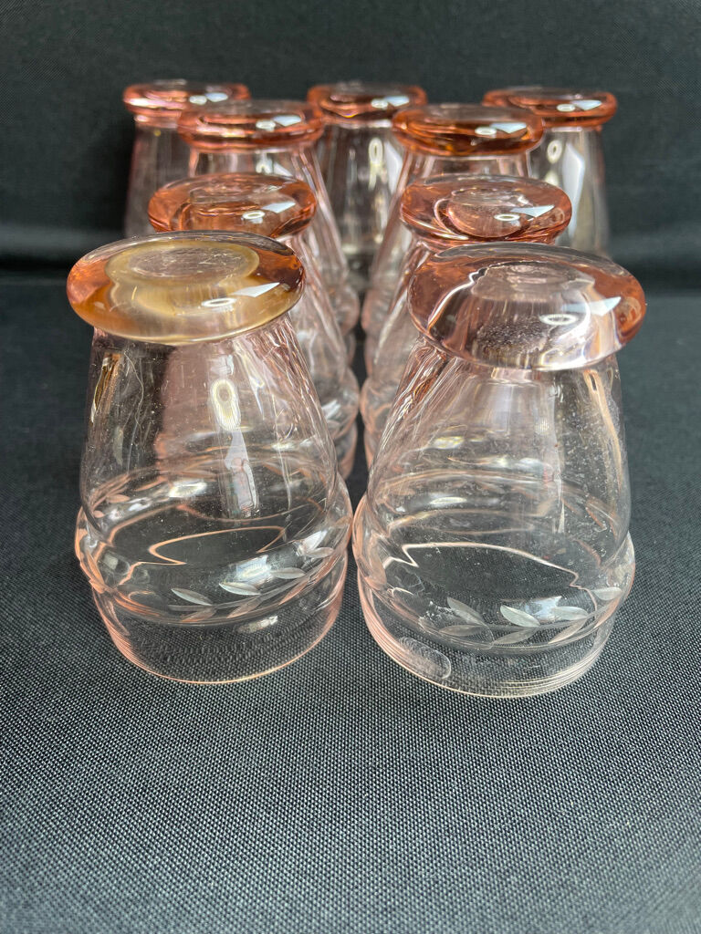 Service for 4 people - Art Deco - Glass or 1/2 pink crystal blown and cut