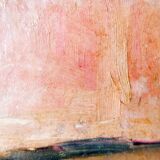 Huile sur toile - non signée - représente une femme assise à côté d'un vase de fleurs.